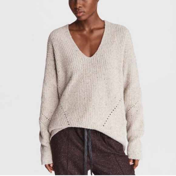 New Rag & Bone Donegal Recycled Wool V-Neck Sweater - Picture 2 of 6